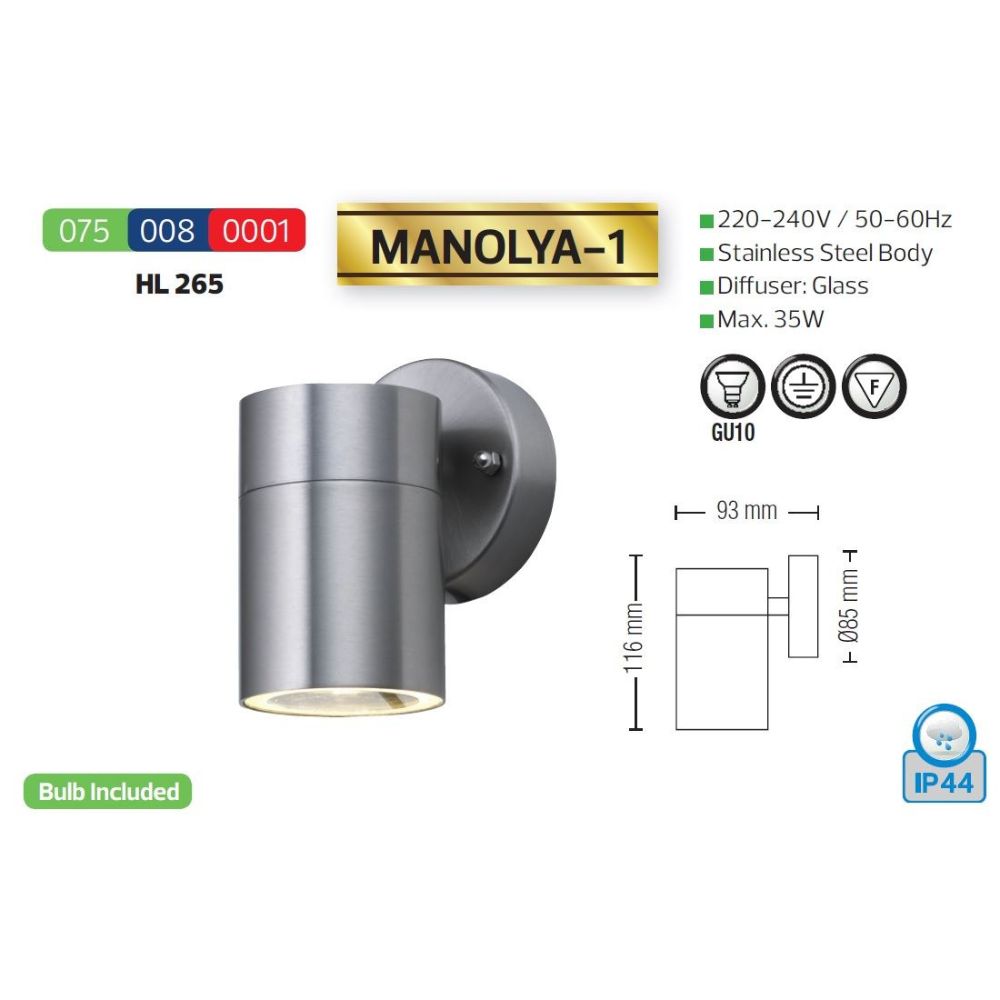 Aplica Perete Manolya-1 1xGU10 Max. 35W IP44 Aluminiu Chrom