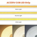 banda LED COB 220V, FlexiLum220, 120W 12000Lm, 6500K, 10M cu alimentator inclus