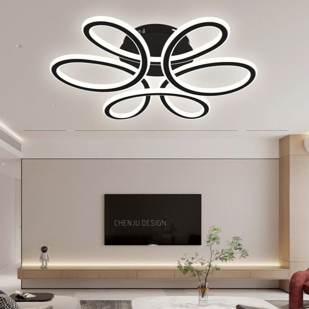 Lustra LED Circular Flower, cu telecomanda, 230W, dimabila, negru, cu trei tipuri de lumina