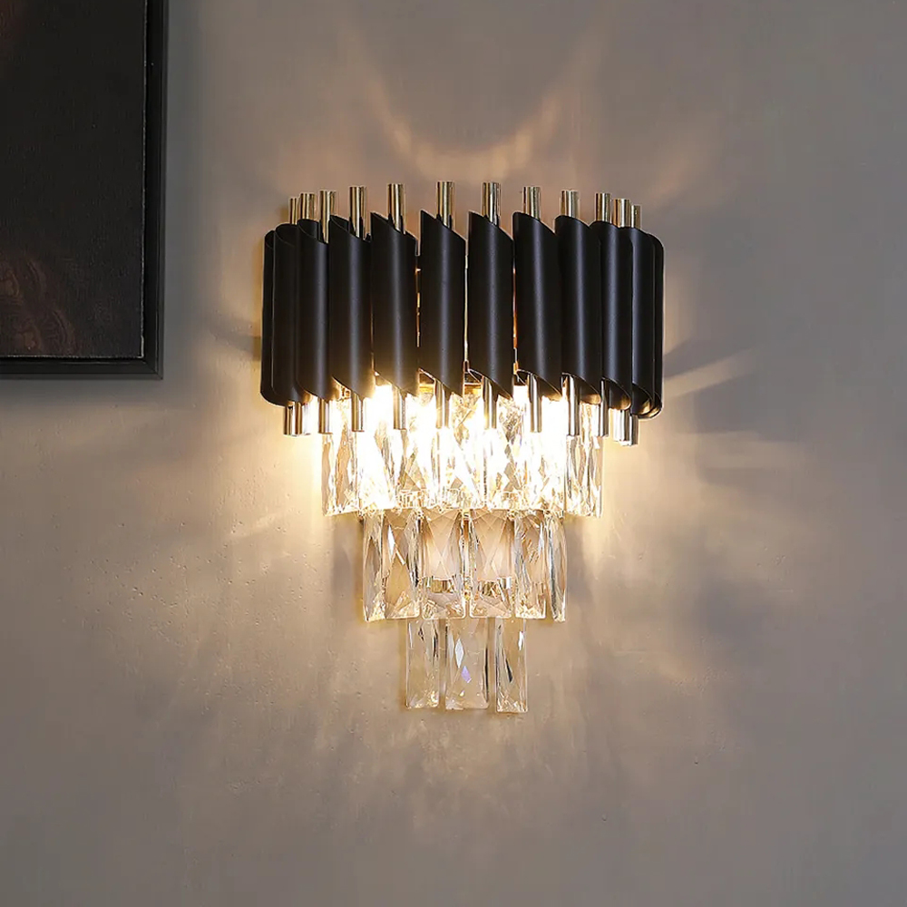 Aplica de perete Crystal Splendor, iluminat modern, 60W, E14, negru cu auriu