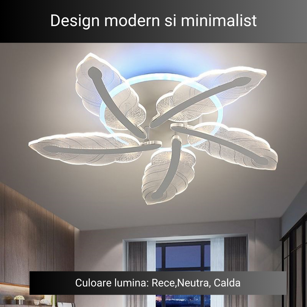 Lustra LED Flower Concept, cu telecomanda, 94W, alb, cu trei tipuri de lumina,intensitate reglabila