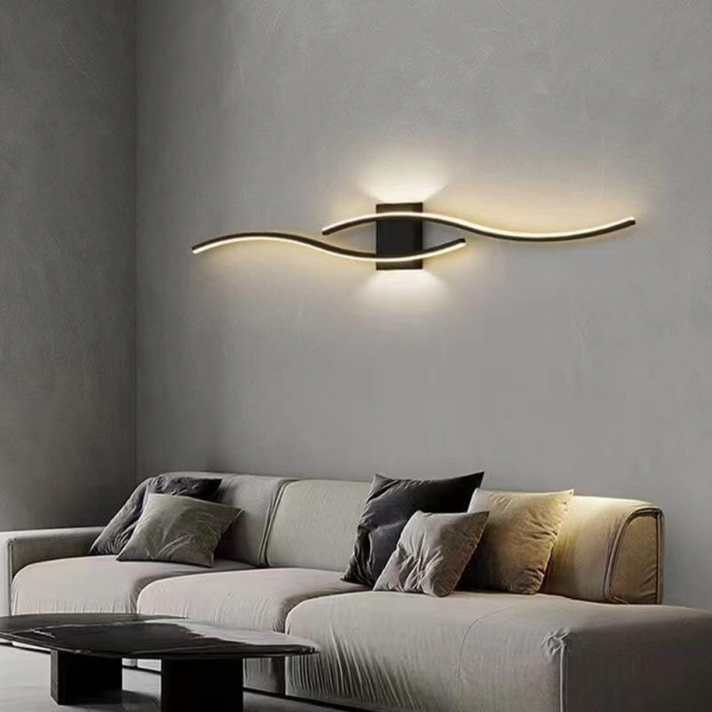 Aplica de perete cu LED Modern Wave, 80cm, 44W, 2000lm, negru, cu trei tipuri de lumina