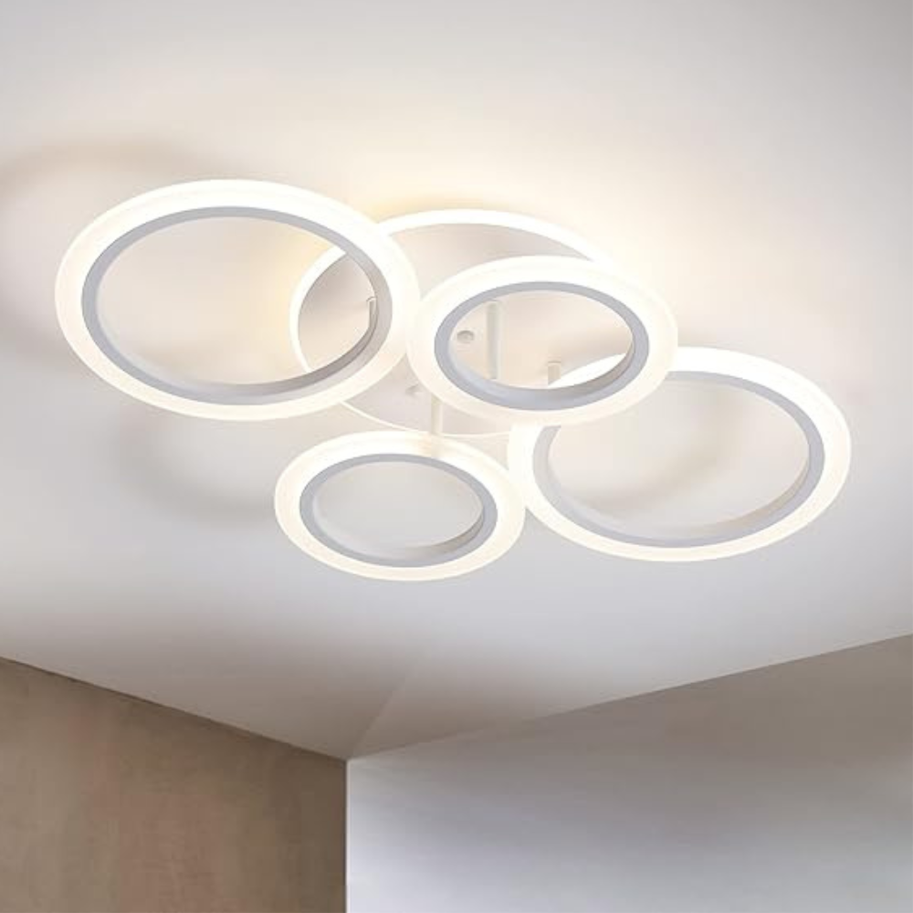 Lustra LED Concept Circles, cu telecomanda,176W, alb, cu trei tipuri de lumina
