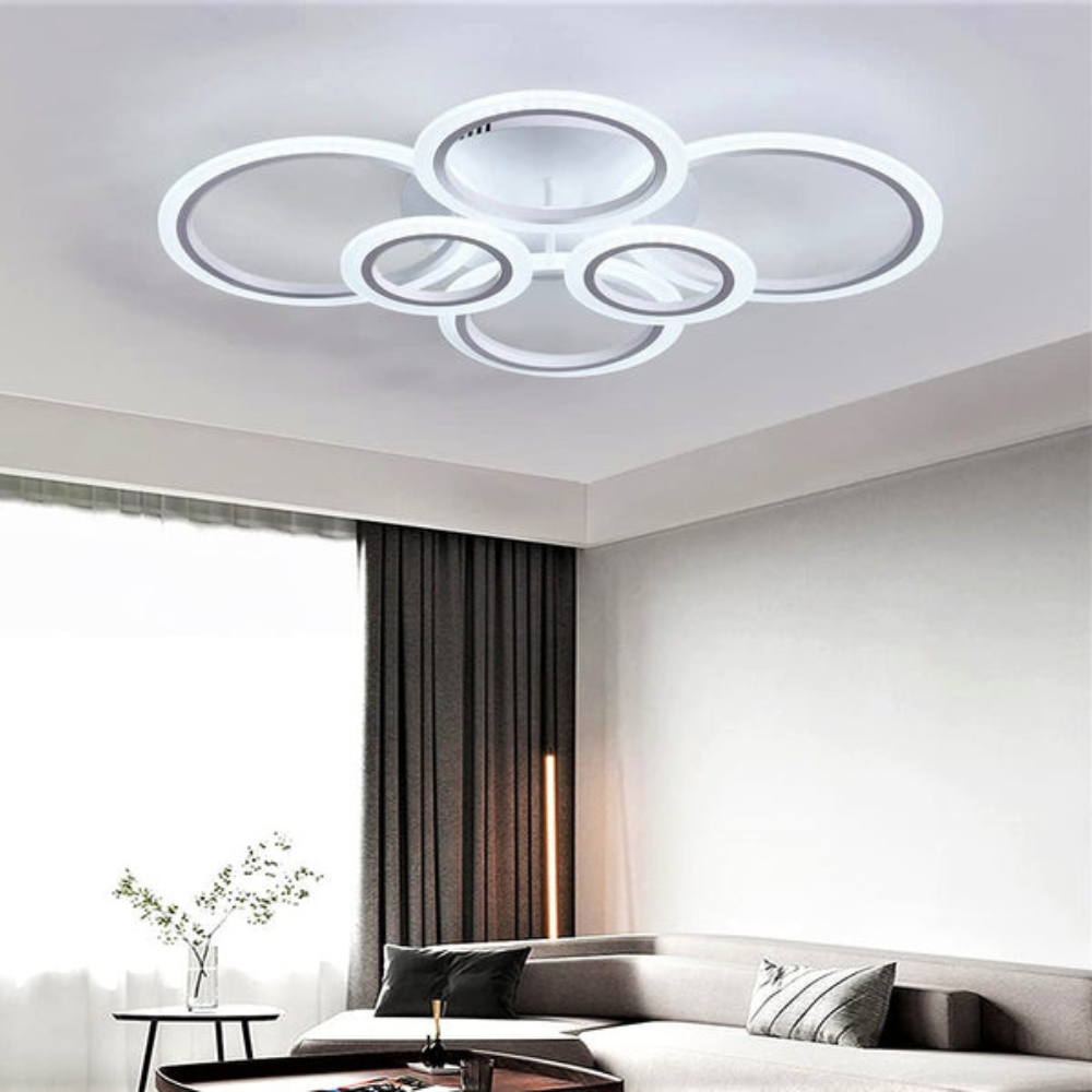 Lustra LED Circle Design, cu telecomanda, 160W, alb, cu trei tipuri de lumina