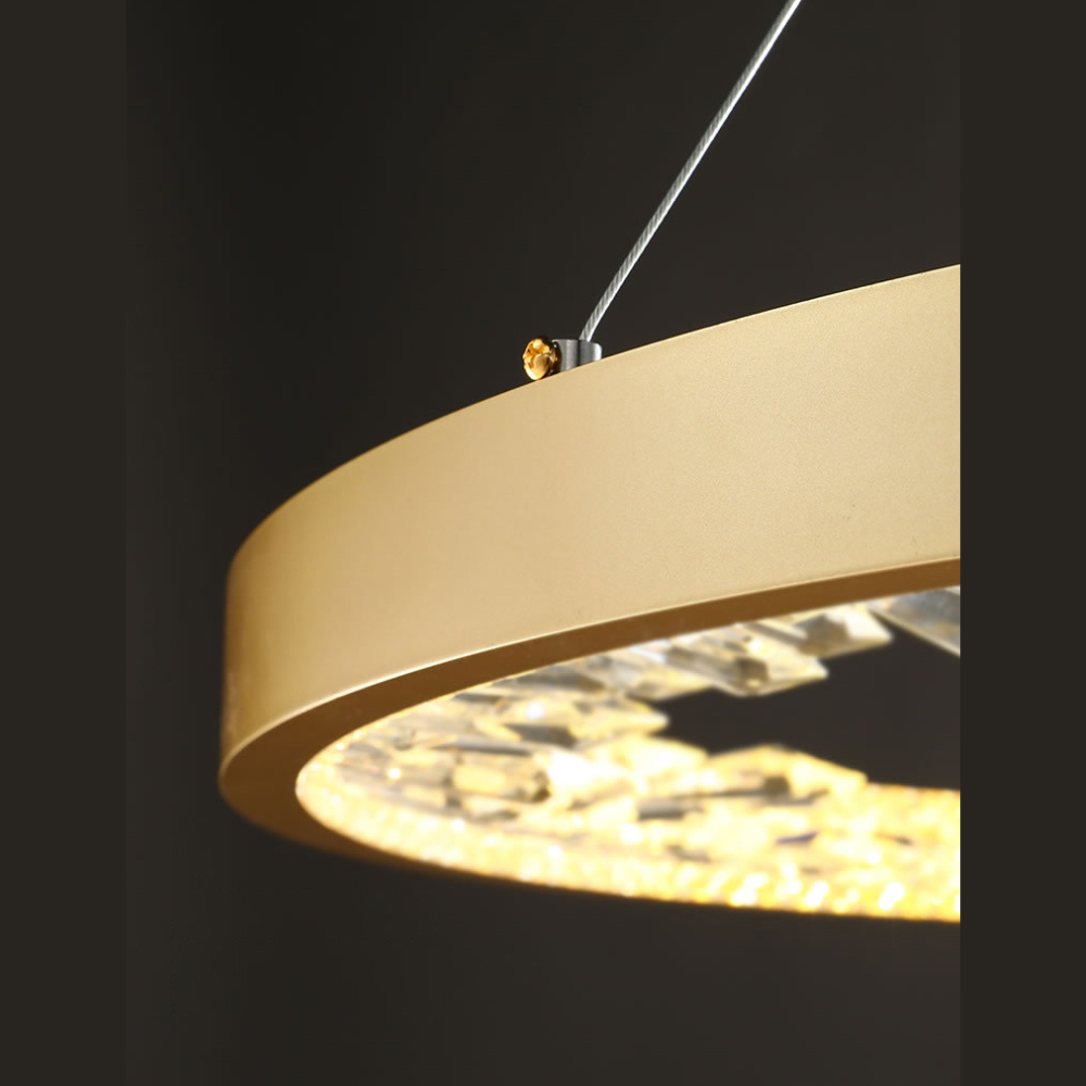 Lustra LED Minimal Crystals, suspendata, cu telecomanda,50W, iluminat modern, auriu