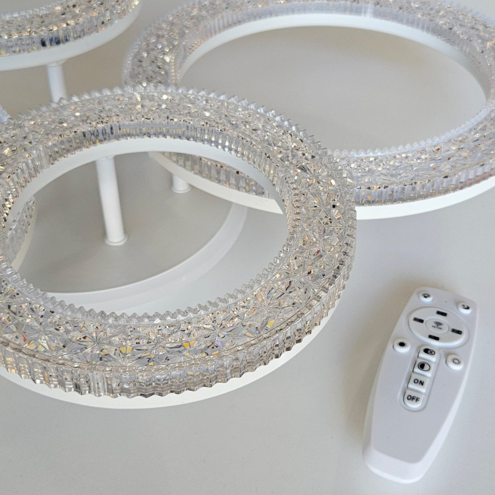 Lustra LED Minimal Rings, cu telecomanda, 140W, argintiu, cu trei tipuri de lumina