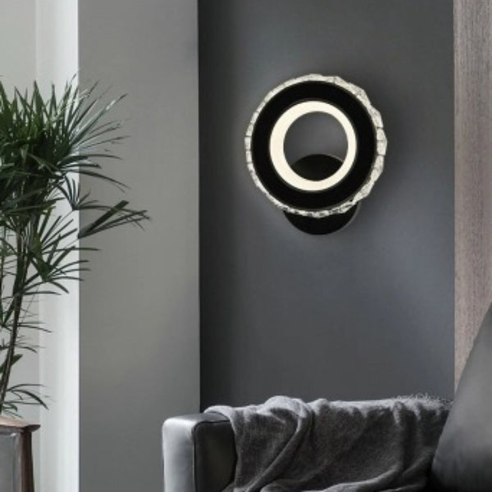 Aplica de perete cu LED, Ring Light, 18W, negru, cu 3 tipuri de lumina