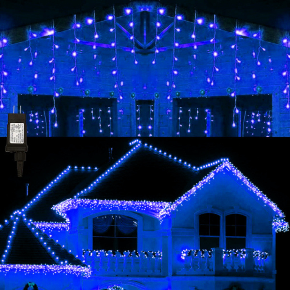 Instalatie tip turturi, Winter Shine, cu 200 leduri, 8m, interconectabil, cu 8 jocuri de lumini, albastru