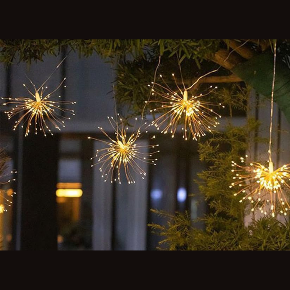 Instalatie de Craciun,  Glowing Fireworks,  cu 495 leduri, 5 m, cu 5 artificii, interconectabil, alb cald