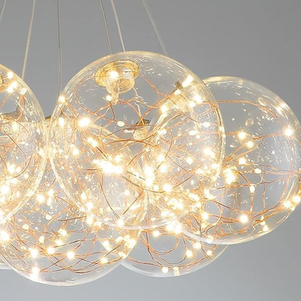 Lustra LED Starry Elegance, suspendata, cu 13 globuri, 104W, stil minimalist, auriu