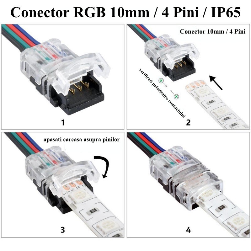 Conector banda led normala si RGB 10mm 4 pini 4 fire