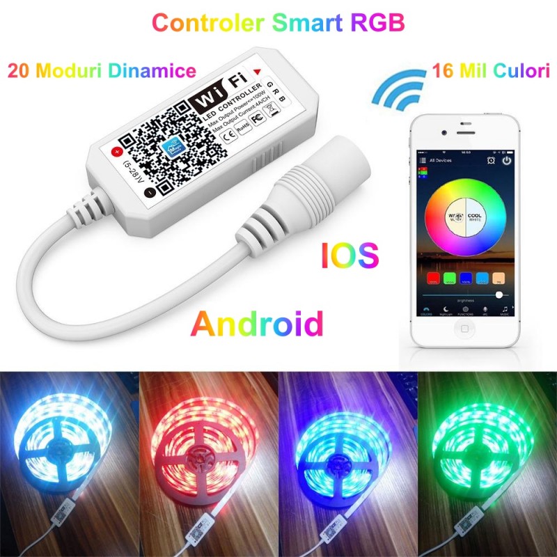 Mini controller banda led RGB, Smart cu QR si WIFI 5-24V