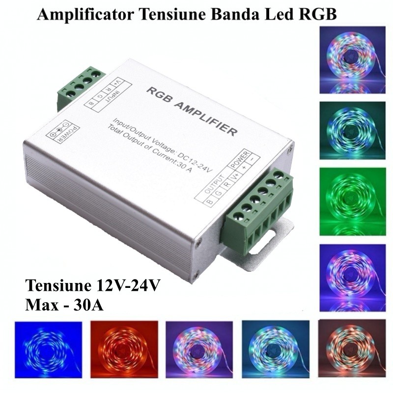 Amplificator banda led RGB, DC 12-24V 30A