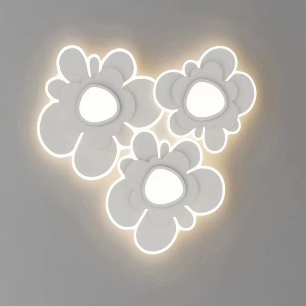 Lustra LED Glowing Flowers, cu telecomanda, 378W, 12000lm, alb, cu trei tipuri de lumina