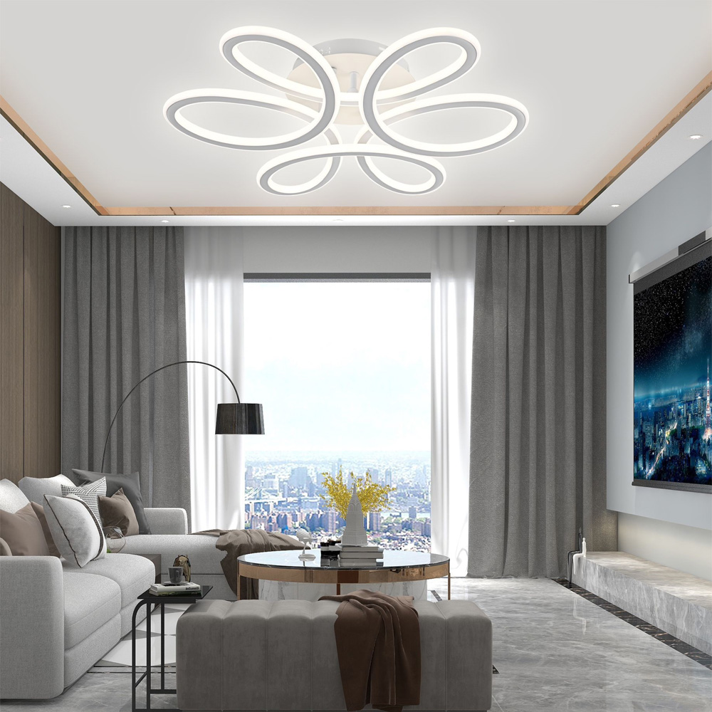 Lustra LED Circular Flower cu telecomanda, 230W, dimabila,  alba, cu trei tipuri de lumina