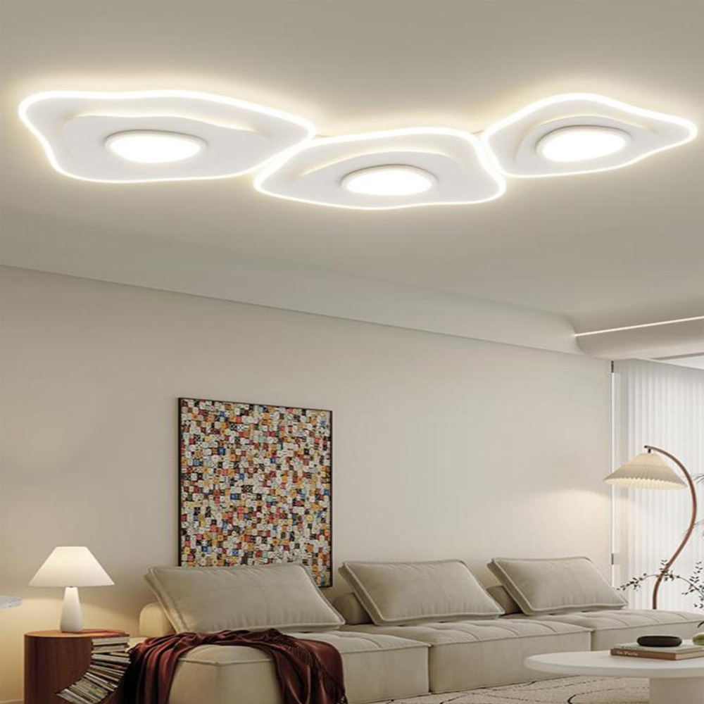 Lustra LED Modern Glowing, cu telecomanda, 294W, 12000lm, alb, cu trei tipuri de lumina
