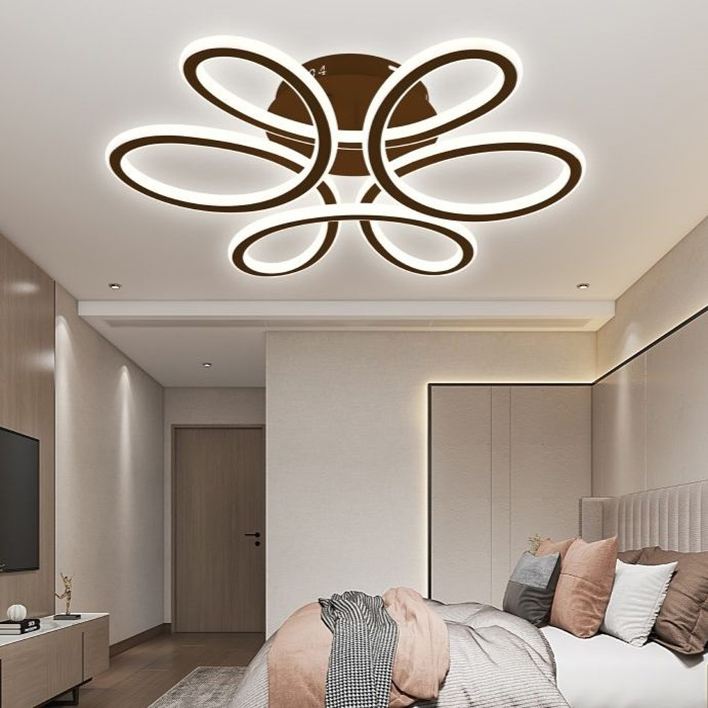 Lustra LED Circular Flower cu telecomanda, 230W, dimabila, maro, cu trei tipuri de lumina