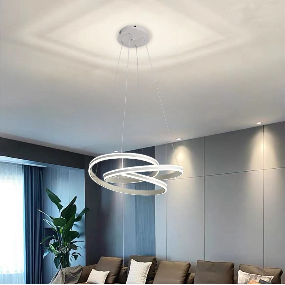 Lustra tip Led Spiral Design, Atarnata,cu telecomanda, 126W, alb, cu Trei modalitati de iluminare, Trei modalitati de iluminare