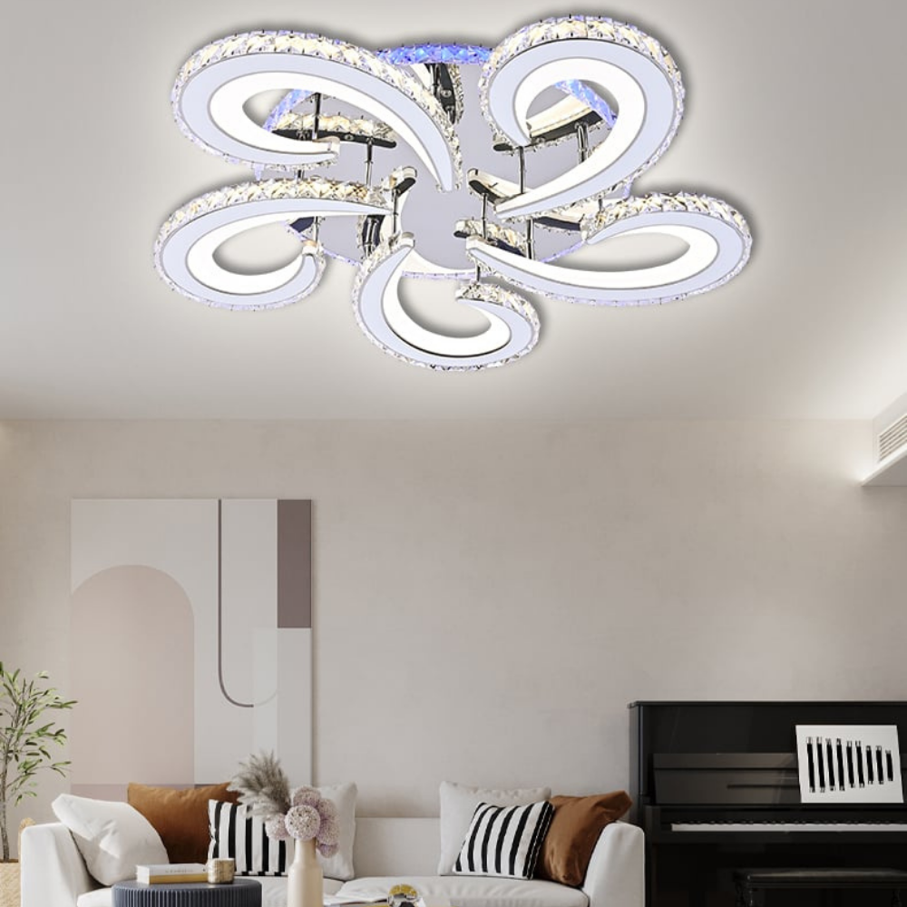 Lustra LED Flower Concept 3, cu telecomanda, 188W, alb, cu trei tipuri de lumina, intensitate reglabila