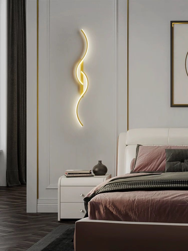 Aplica de perete cu LED Minimalist Wave, 60cm, 32W, 1600lm, aurie, cu trei tipuri de lumina