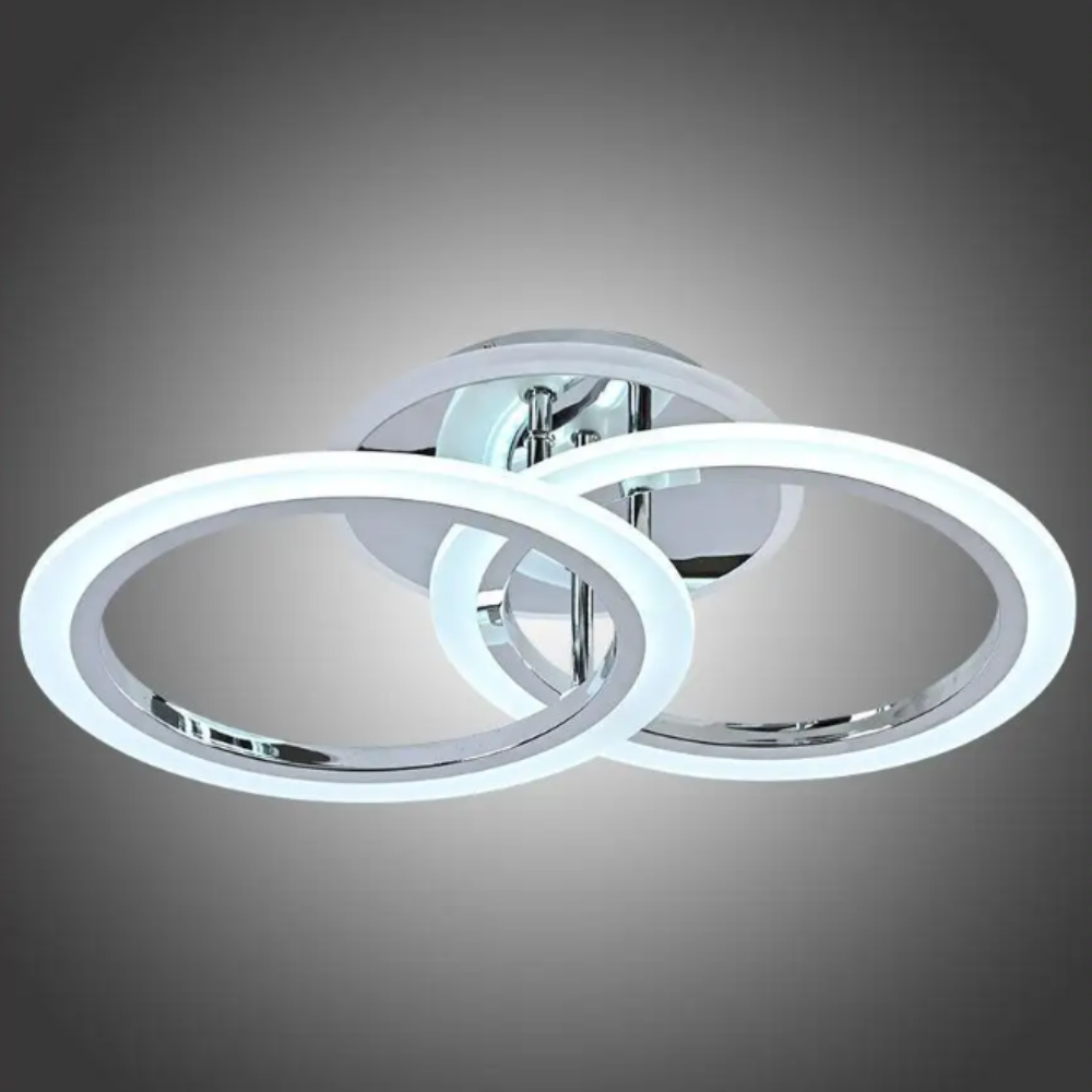Lustra LED Rings Design, cu telecomanda, 33W, crom, cu trei tipuri de lumina