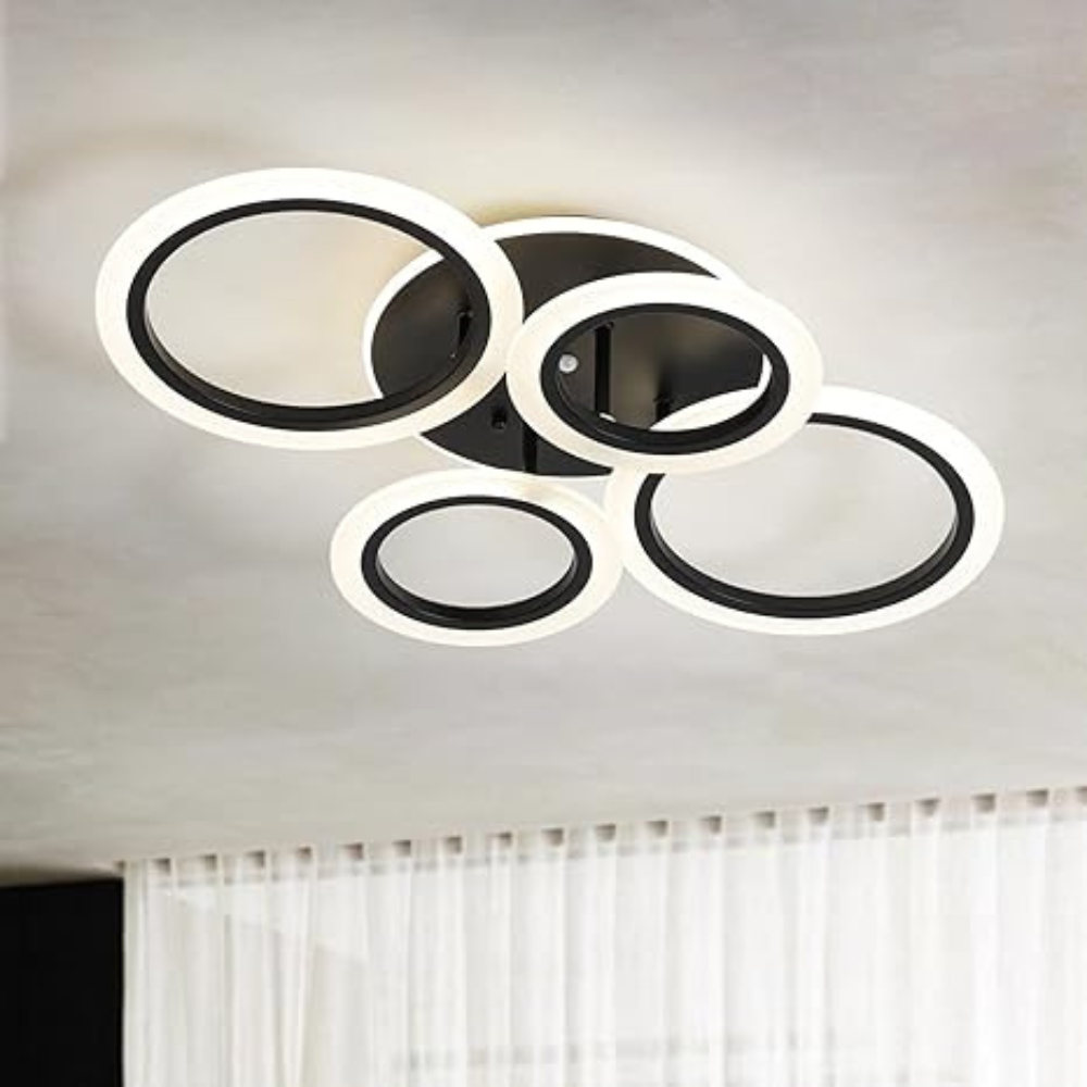 Lustra LED Concept Circles, cu telecomanda, 176W, negru, cu trei tipuri de lumina