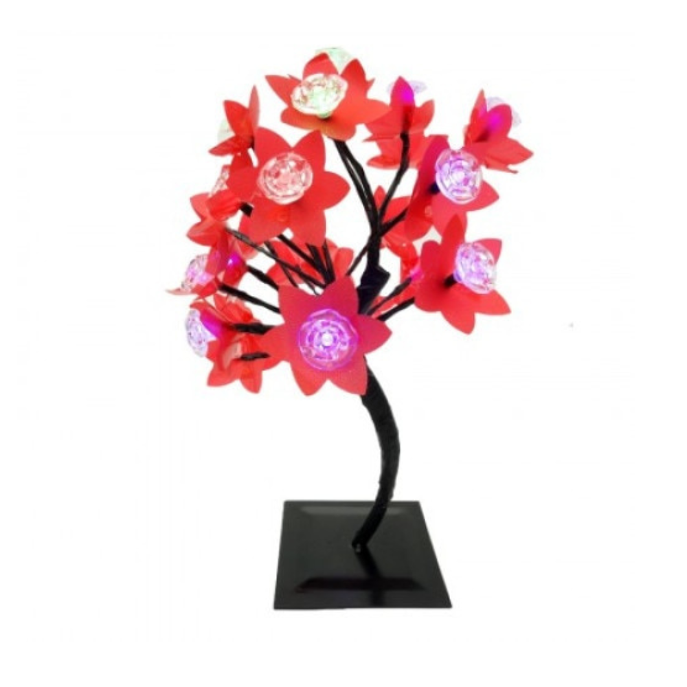 Pomisor cu flori si leduri colorate, Mini Flower Tree 20 leduri, 35 cm, rosu