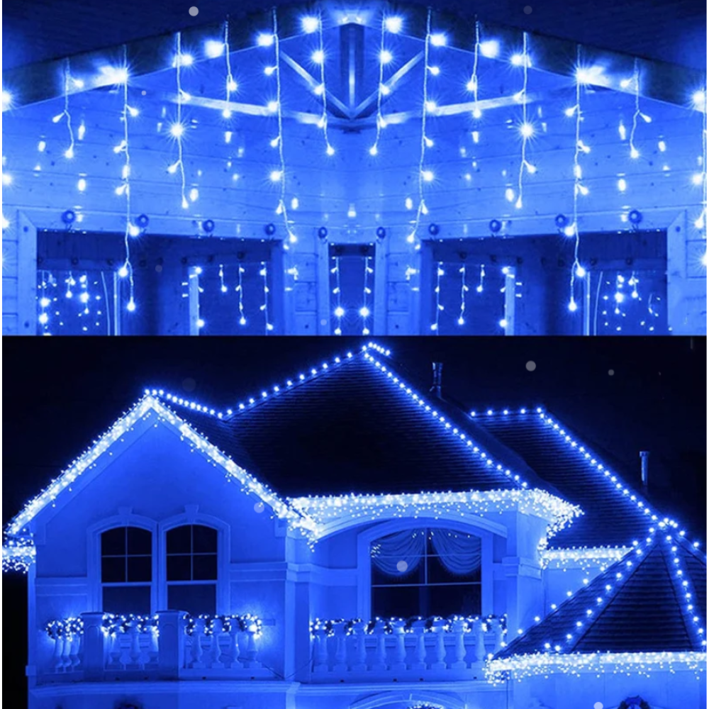 Instalatie tip turturi, Winter Shine, cu 200 leduri, 8m, interconectabil, cu 8 jocuri de lumini, albastru