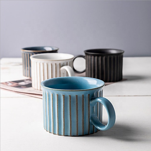 [BZ1559] Ceasca Ceramica Kyoto, cu toarta si farfurie, 250ml (Albastru)