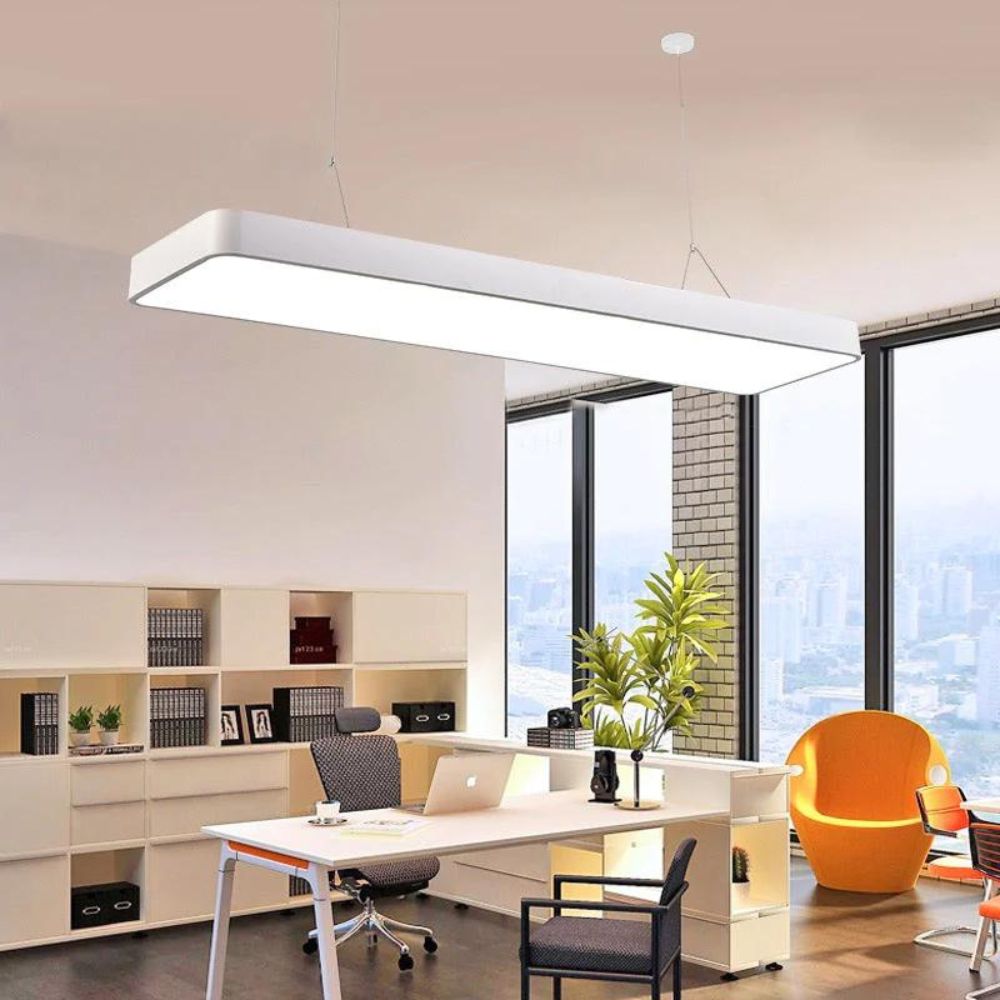 Lustra Suspendata Led Minimal Modern Office, 60W 4800Lm, Alba, 6000K Lumina Rece