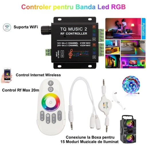 [ALX-18A119] Controller Banda Led RGB TQ Music 2 canale RF, wifi si Telecomanda Easy Touch